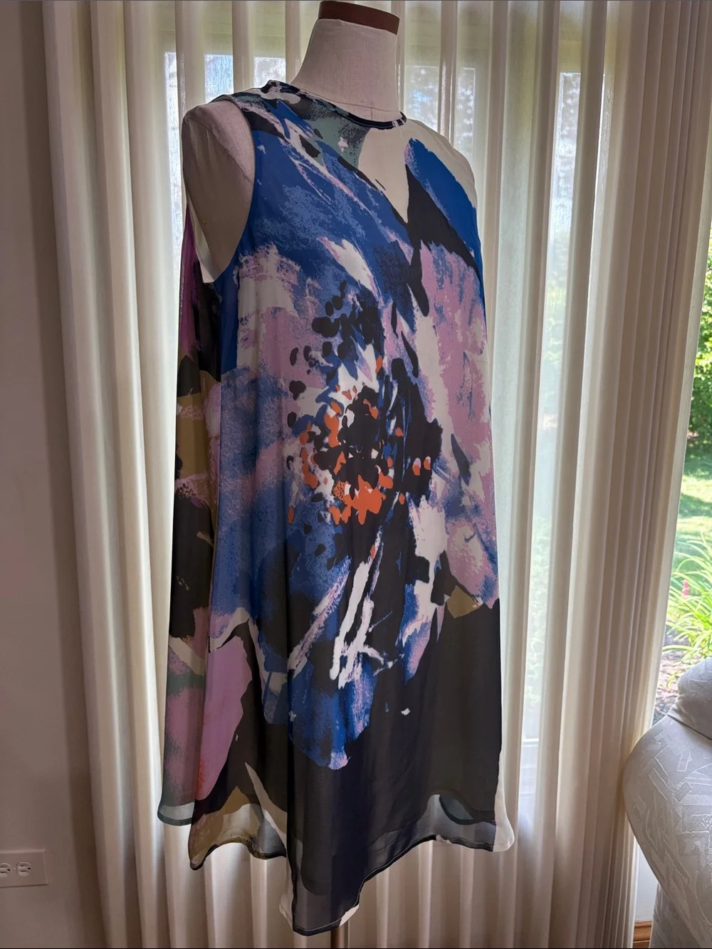 Just...Taylor watercolor Floral Print shift chiffon Dress sleeveless mini Large - Picture 2 of 10